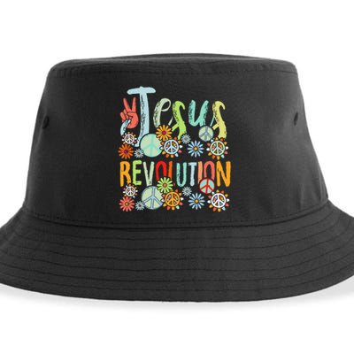 Jesus Revolution Faith Retro Groovy Flower Peace Sign Sustainable Bucket Hat