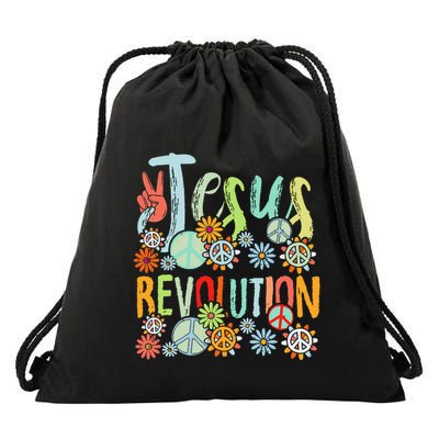 Jesus Revolution Faith Retro Groovy Flower Peace Sign Drawstring Bag