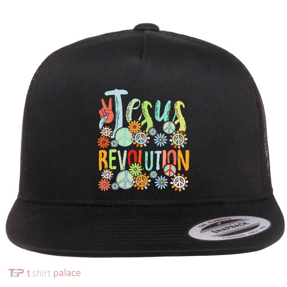 Jesus Revolution Faith Retro Groovy Flower Peace Sign Flatbill Hat