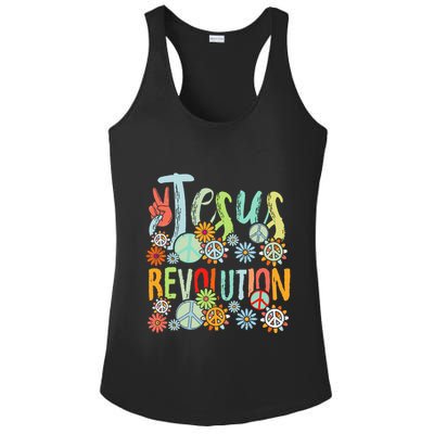 Jesus Revolution Faith Retro Groovy Flower Peace Sign Ladies PosiCharge Competitor Racerback Tank