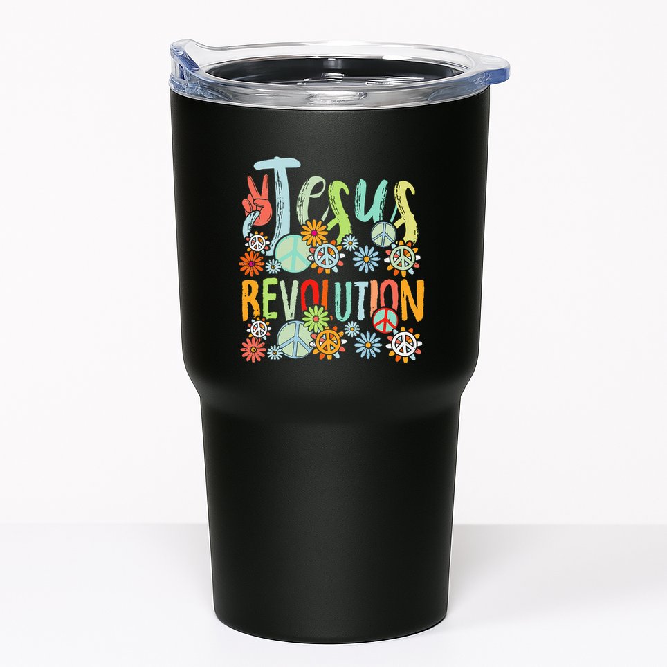 Jesus Revolution Faith Retro Groovy Flower Peace Sign Tumbler