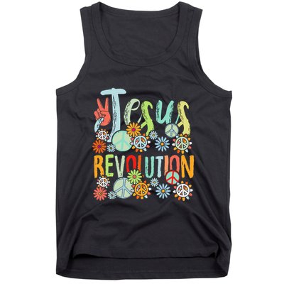 Jesus Revolution Faith Retro Groovy Flower Peace Sign Tank Top