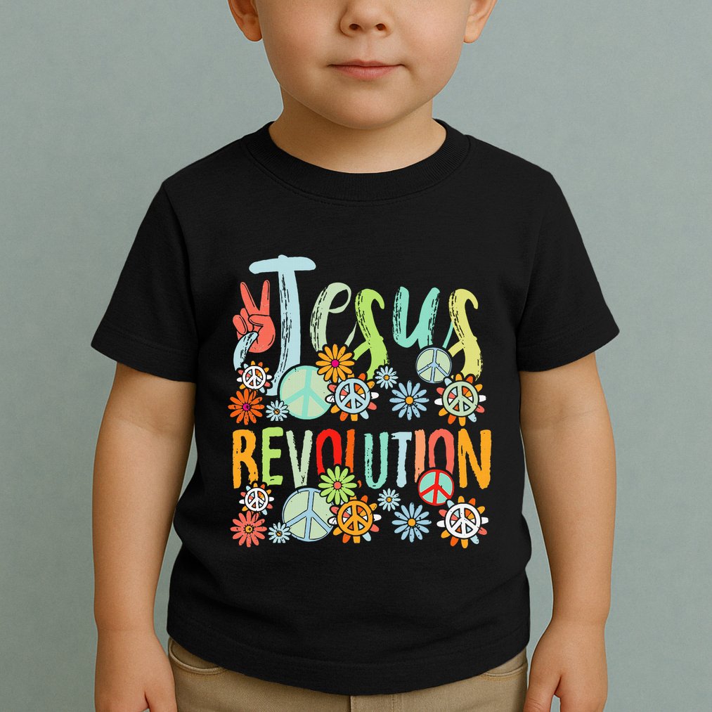 Jesus Revolution Faith Retro Groovy Flower Peace Sign Toddler T-Shirt