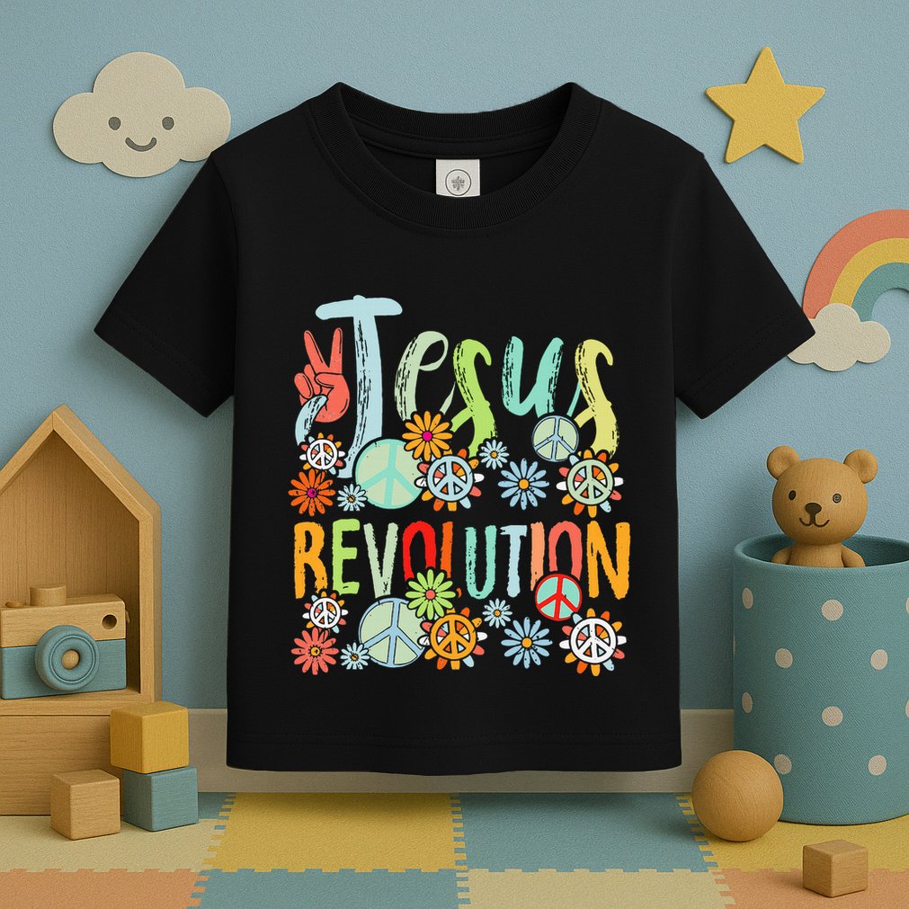 Jesus Revolution Faith Retro Groovy Flower Peace Sign Toddler T-Shirt