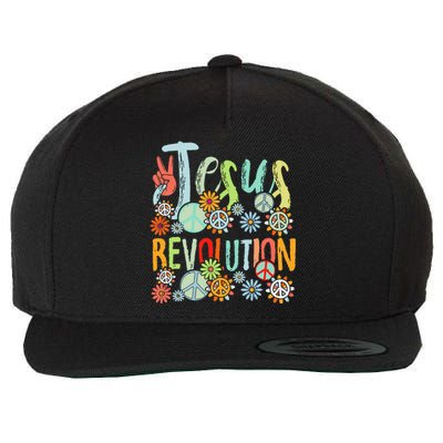 Jesus Revolution Faith Retro Groovy Flower Peace Sign Wool Snapback Cap