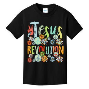 Jesus Revolution Faith Retro Groovy Flower Peace Sign Kids T-Shirt