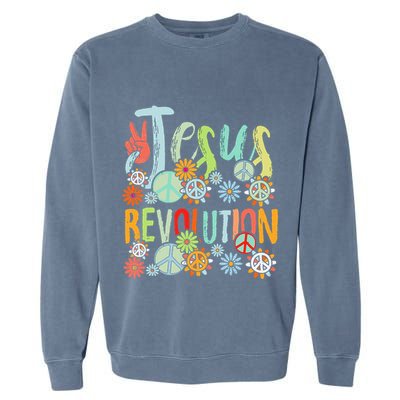 Jesus Revolution Faith Retro Groovy Flower Peace Sign Garment-Dyed Sweatshirt