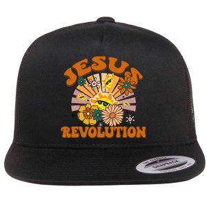 Jesus Revolution Funny Christian Retro Groovy Boho Flat Bill Trucker Hat