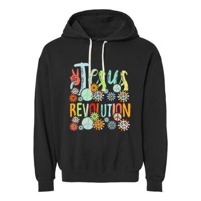 Jesus Revolution Faith Retro Groovy Flower Peace Sign Garment-Dyed Fleece Hoodie