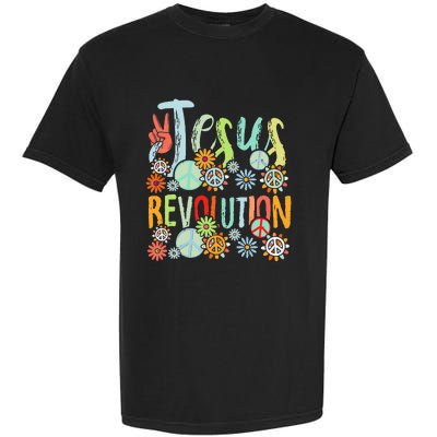 Jesus Revolution Faith Retro Groovy Flower Peace Sign Garment-Dyed Heavyweight T-Shirt