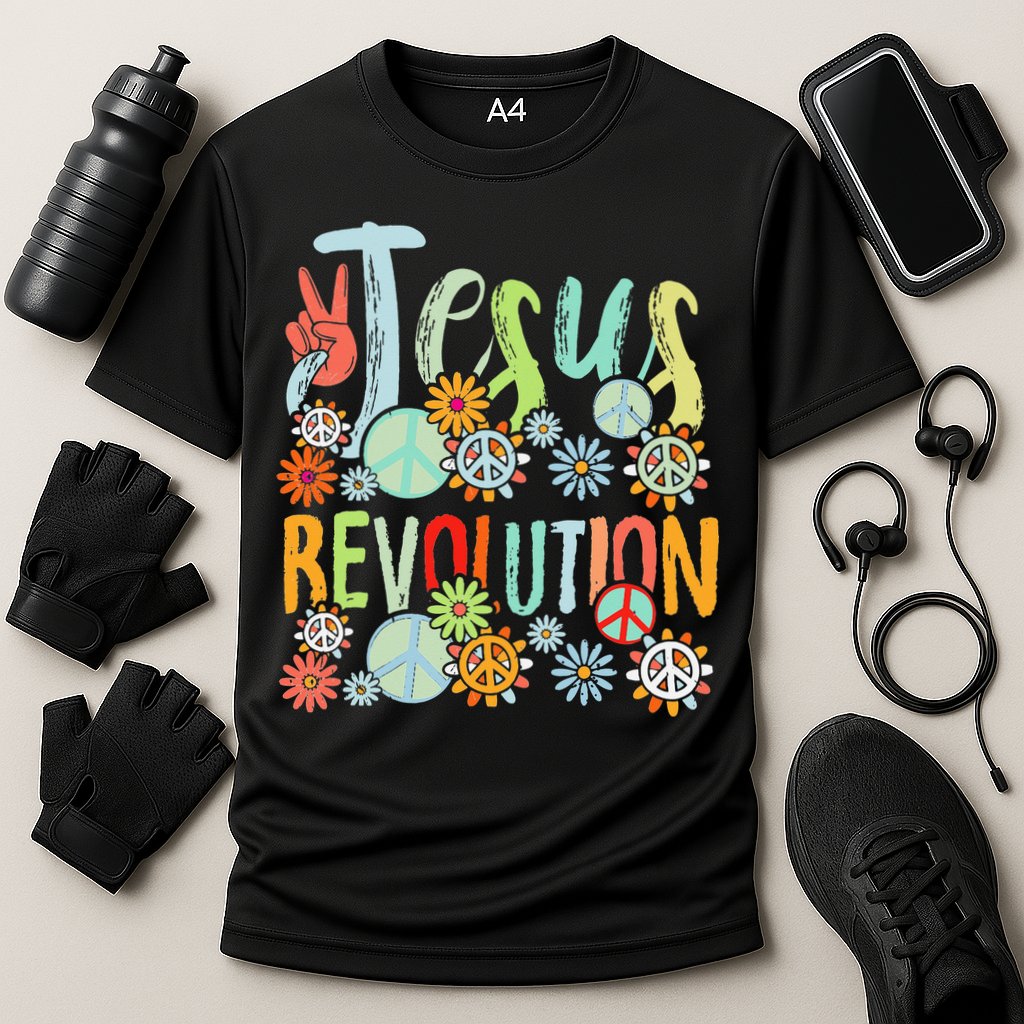 Jesus Revolution Faith Retro Groovy Flower Peace Sign Cooling Performance Crew T-Shirt