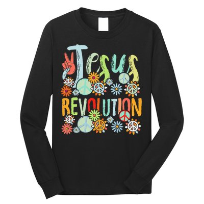 Jesus Revolution Faith Retro Groovy Flower Peace Sign Long Sleeve Shirt
