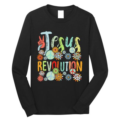 Jesus Revolution Faith Retro Groovy Flower Peace Sign Long Sleeve Shirt