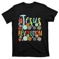 Jesus Revolution Faith Retro Groovy Flower Peace Sign T-Shirt