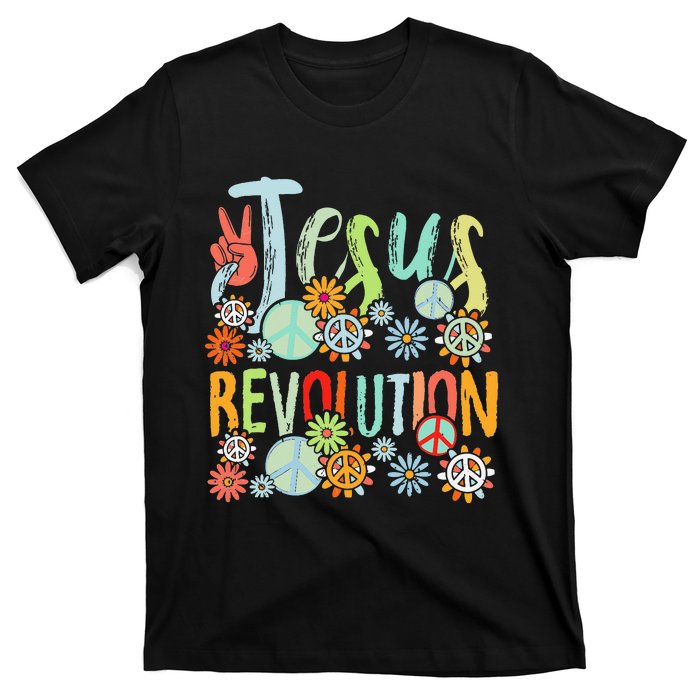 Jesus Revolution Faith Retro Groovy Flower Peace Sign T-Shirt