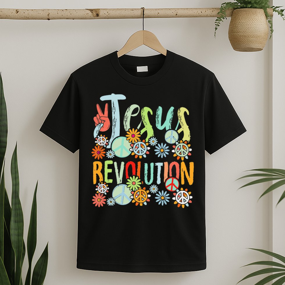 Jesus Revolution Faith Retro Groovy Flower Peace Sign T-Shirt