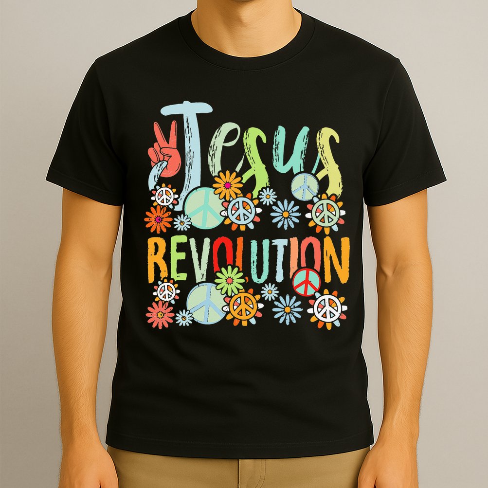 Jesus Revolution Faith Retro Groovy Flower Peace Sign T-Shirt