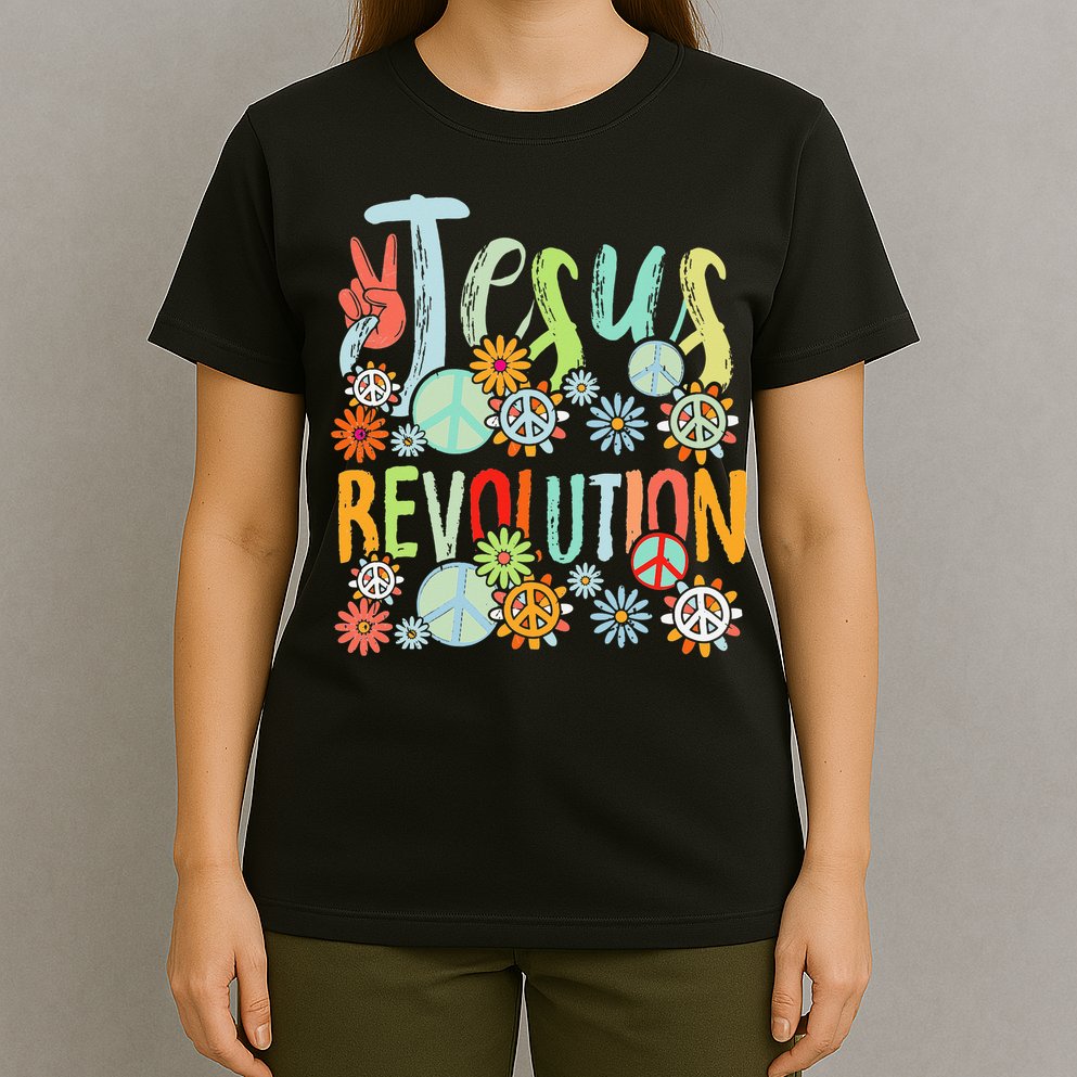 Jesus Revolution Faith Retro Groovy Flower Peace Sign T-Shirt