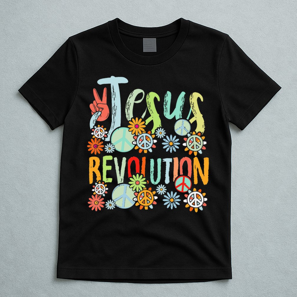Jesus Revolution Faith Retro Groovy Flower Peace Sign T-Shirt