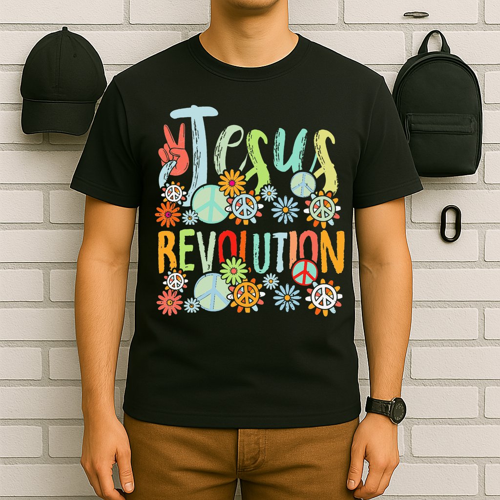 Jesus Revolution Faith Retro Groovy Flower Peace Sign T-Shirt