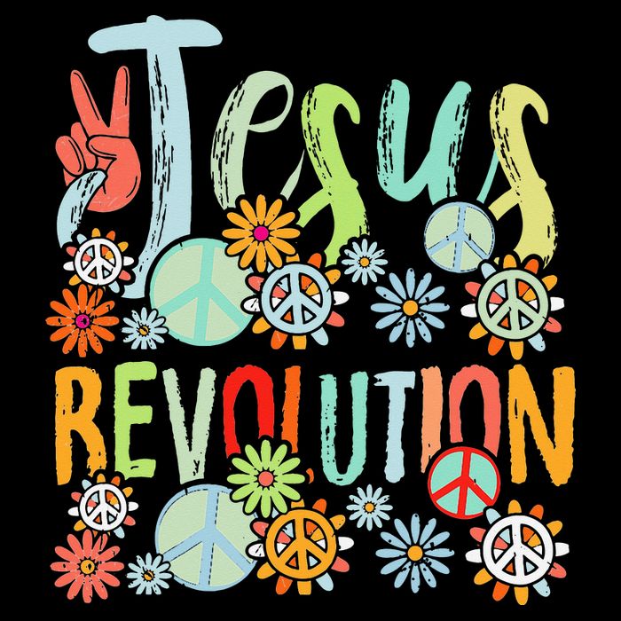 Jesus Revolution Faith Retro Groovy Flower Peace Sign T-Shirt
