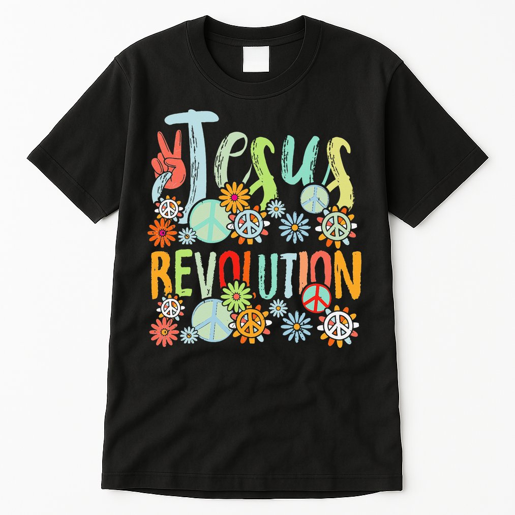 Jesus Revolution Faith Retro Groovy Flower Peace Sign Tall T-Shirt