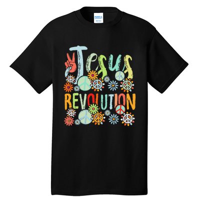 Jesus Revolution Faith Retro Groovy Flower Peace Sign Tall T-Shirt