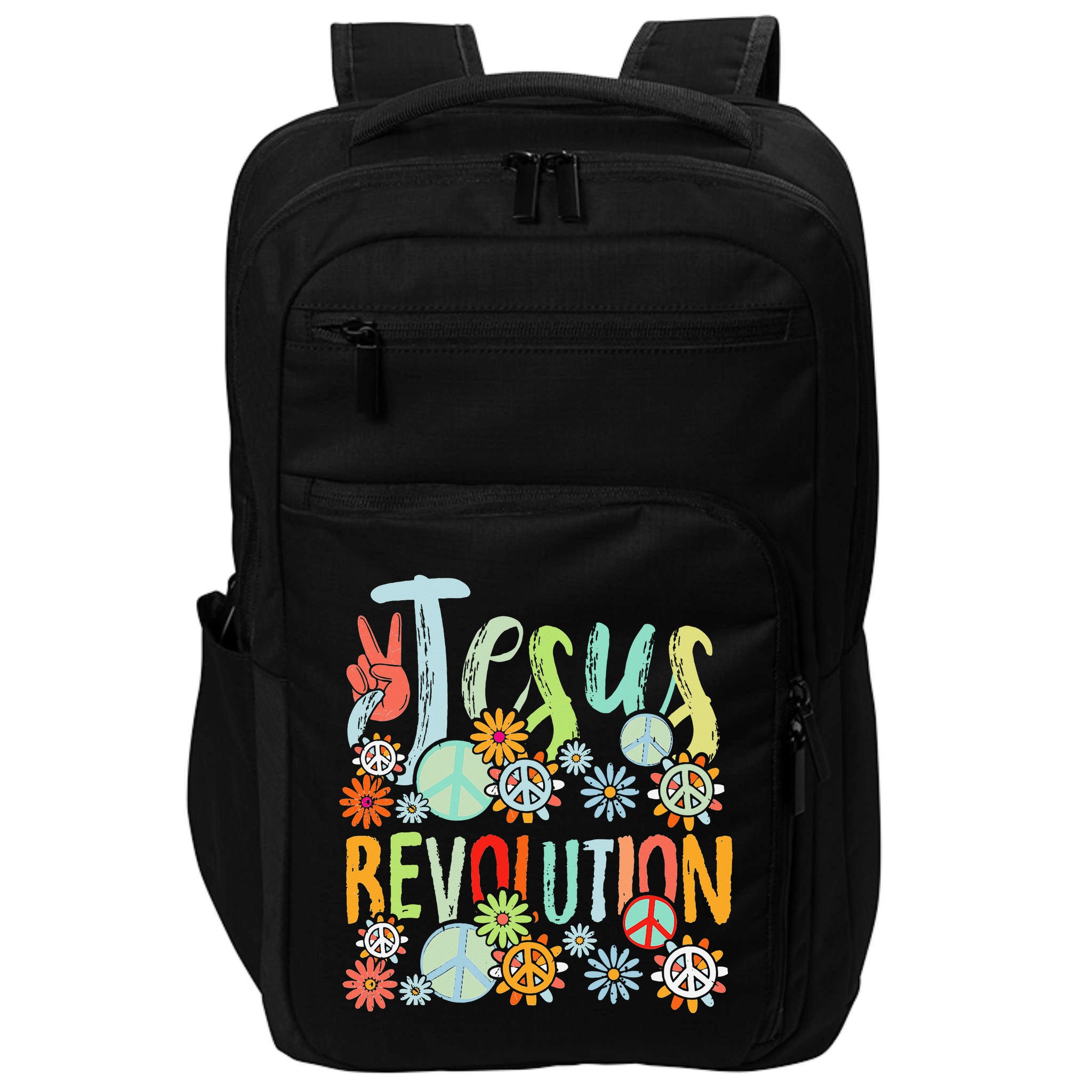 Jesus Revolution Faith Retro Groovy Flower Peace Sign Impact Tech Backpack