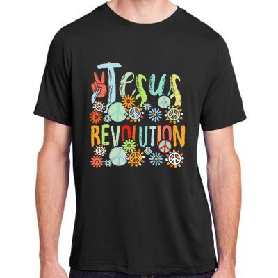 Jesus Revolution Faith Retro Groovy Flower Peace Sign Adult ChromaSoft Performance T-Shirt