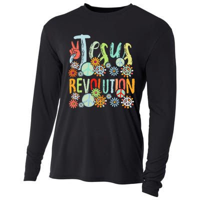 Jesus Revolution Faith Retro Groovy Flower Peace Sign Cooling Performance Long Sleeve Crew