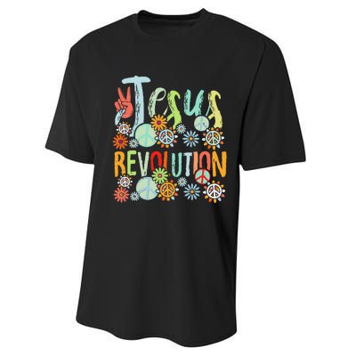 Jesus Revolution Faith Retro Groovy Flower Peace Sign Performance Sprint T-Shirt