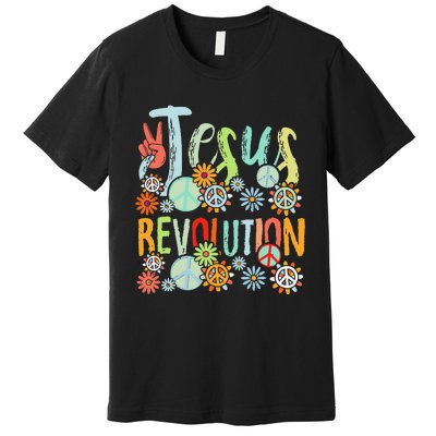 Jesus Revolution Faith Retro Groovy Flower Peace Sign Premium T-Shirt