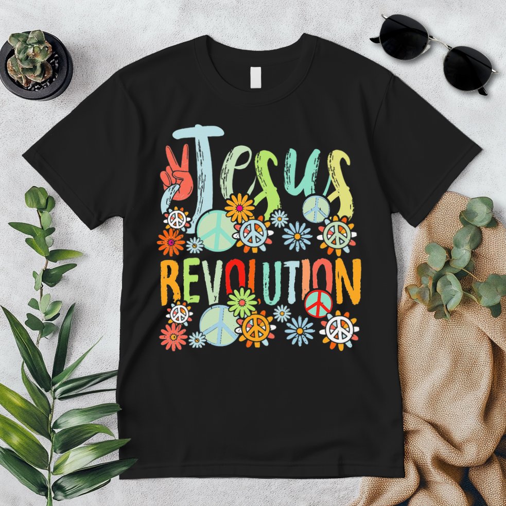 Jesus Revolution Faith Retro Groovy Flower Peace Sign Premium T-Shirt