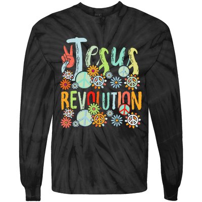 Jesus Revolution Faith Retro Groovy Flower Peace Sign Tie-Dye Long Sleeve Shirt