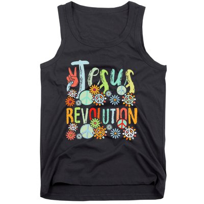 Jesus Revolution Faith Retro Groovy Flower Peace Sign Tank Top