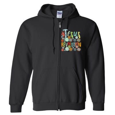 Jesus Revolution Faith Retro Groovy Flower Peace Sign Full Zip Hoodie