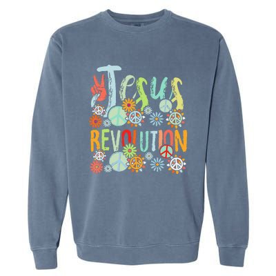 Jesus Revolution Faith Retro Groovy Flower Peace Sign Garment-Dyed Sweatshirt