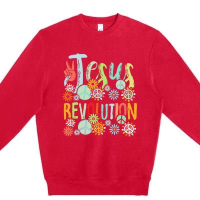 Jesus Revolution Faith Retro Groovy Flower Peace Sign Premium Crewneck Sweatshirt