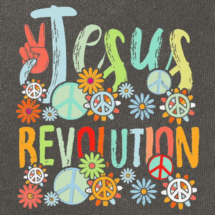 Jesus Revolution Faith Retro Groovy Flower Peace Sign Cotton Canvas Backpack
