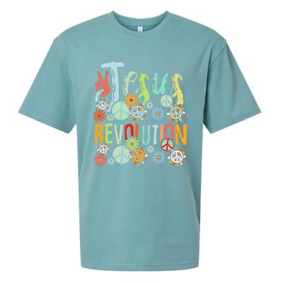 Jesus Revolution Faith Retro Groovy Flower Peace Sign Sueded Cloud Jersey T-Shirt