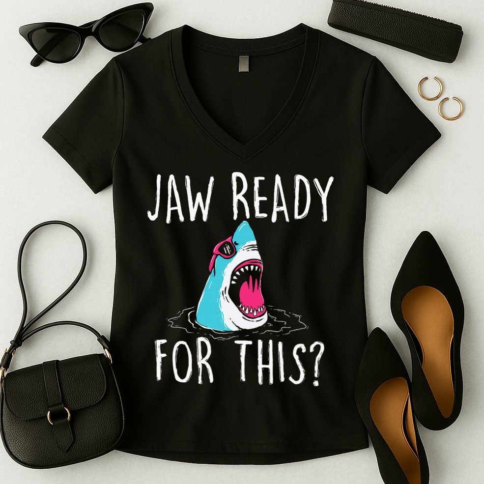 Jaw Ready For This Funny Shark Lover Ocean Wildlife Women's V-Neck T-Shirt