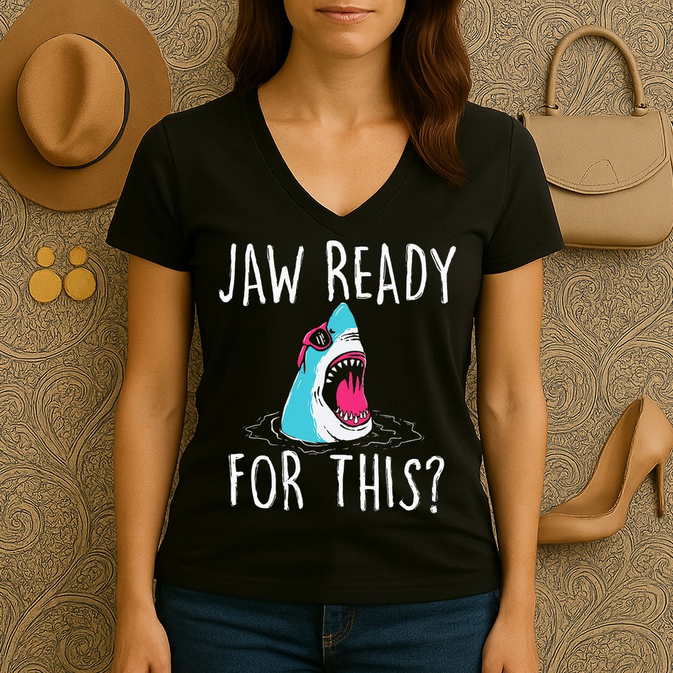 Jaw Ready For This Funny Shark Lover Ocean Wildlife Women's V-Neck T-Shirt