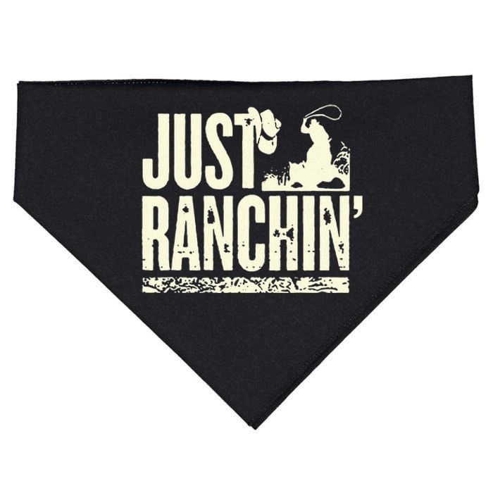 Just Ranchin Farmer Cowboy Horse Cow Rodeo Lovers USA-Made Doggie Bandana