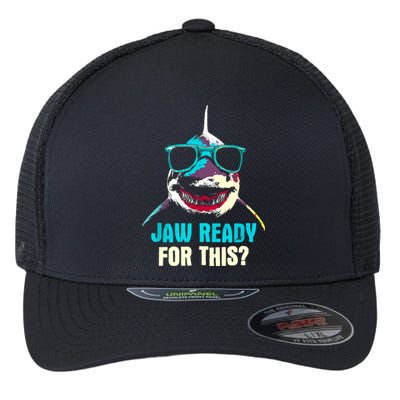 Jaw Ready For This Week Funny Friday Shark Vacation Summer Flexfit Unipanel Trucker Cap