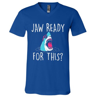 Jaw Ready For This Funny Shark Lover Ocean Wildlife V-Neck T-Shirt