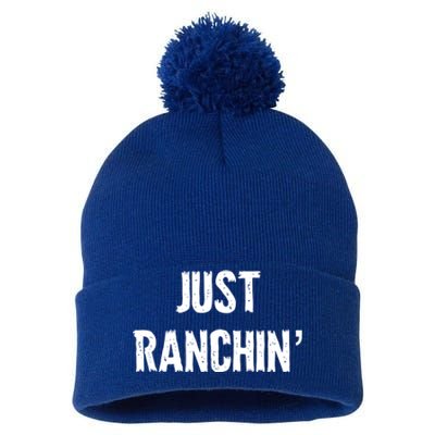 Just Ranchin' Farmer Cow Horse Cow Rodeo Lover Meaningful Gift Pom Pom 12in Knit Beanie