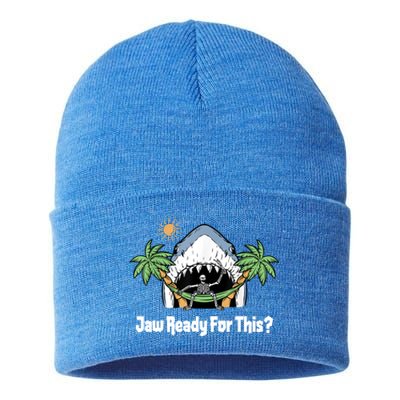 Jaw Ready For This Funny Shark Lover Beach Vacation Sustainable Knit Beanie