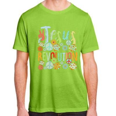 Jesus Revolution Faith Retro Groovy Flower Peace Sign Adult ChromaSoft Performance T-Shirt