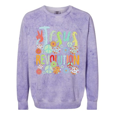 Jesus Revolution Faith Retro Groovy Flower Peace Sign Colorblast Crewneck Sweatshirt