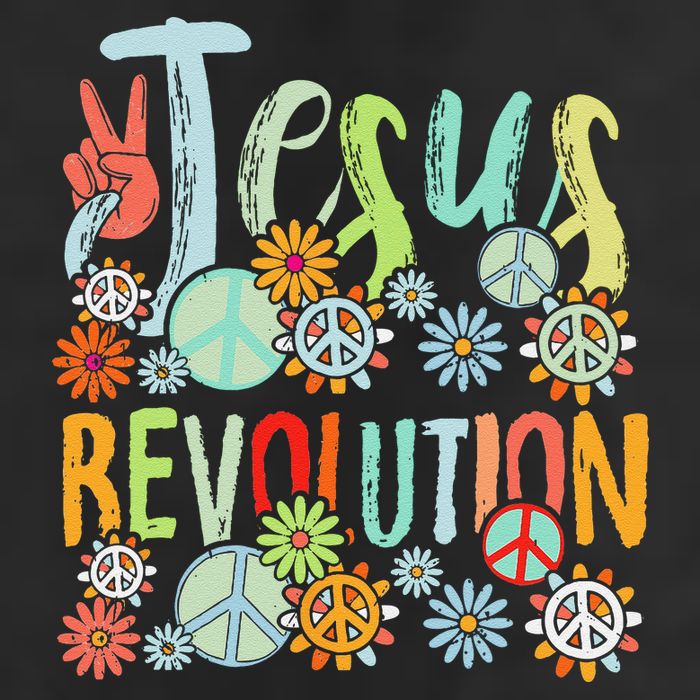 Jesus Revolution Faith Retro Groovy Flower Peace Sign 7 Panel Mesh Trucker Snapback Hat